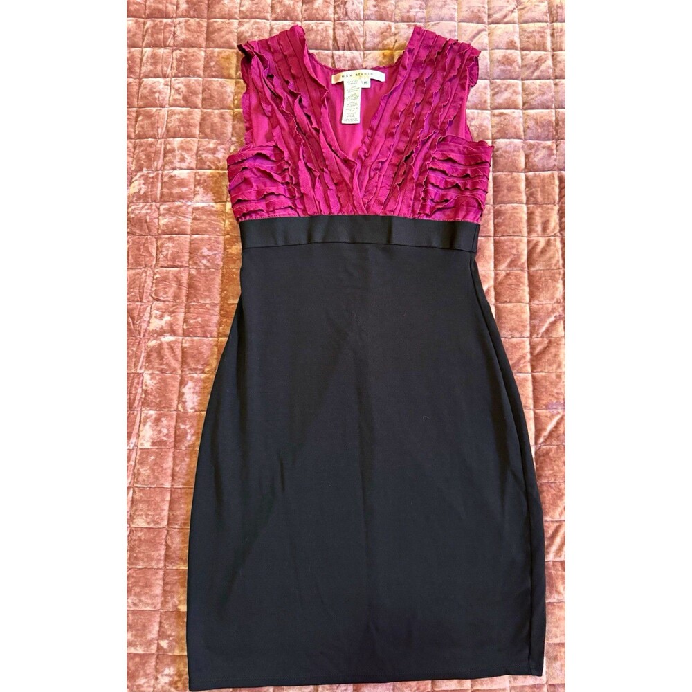 Max Studio M Black Berry Ruffle Bodice Sheath Dress Sleeveless Cocktail